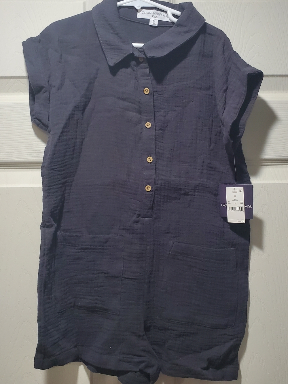 Grayson Threads Gray Textured Romper with Front Buttons